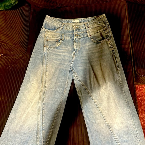 COPY - ZARA Asymmetrical Wide Leg Double Waistband Jeans Size 12 - Picture 3 of 10